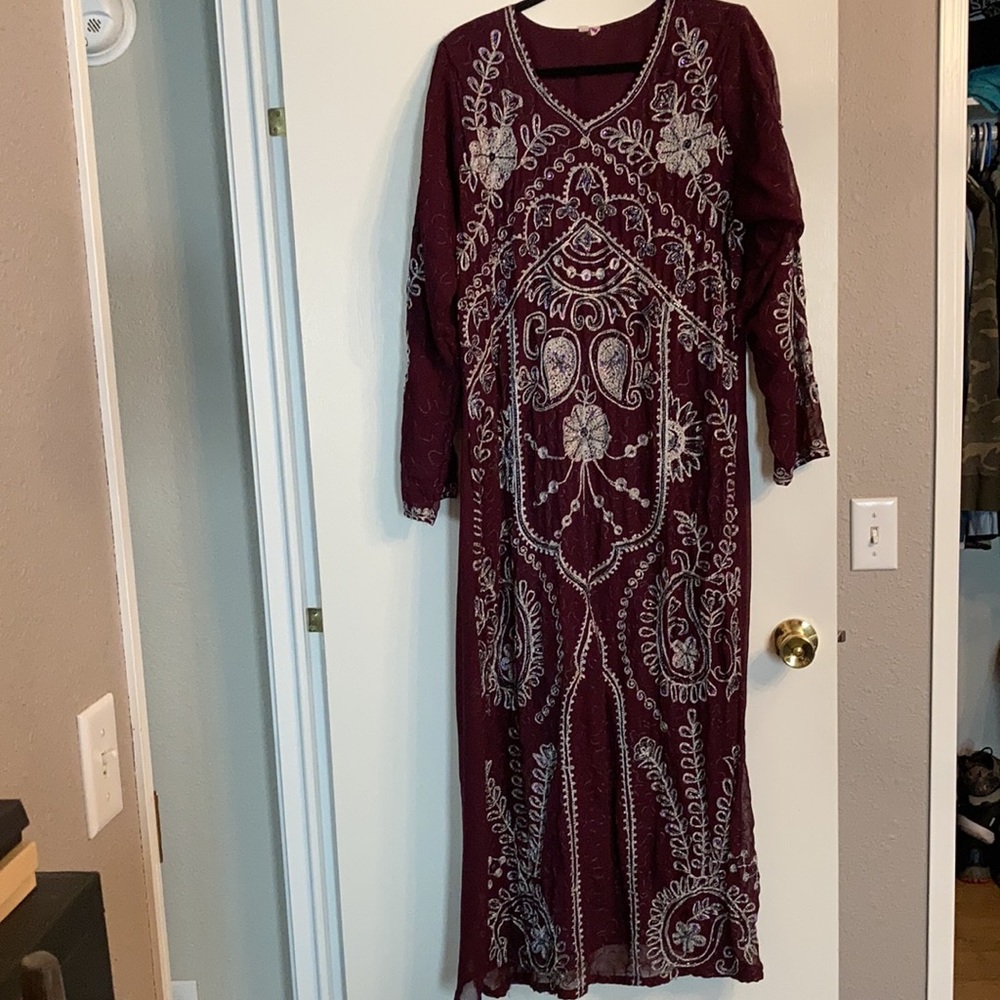 Embroidered Silk Dress with Beading-made in India